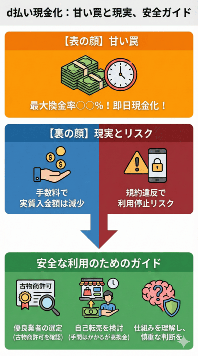 d払い現金化の甘い罠と現実:換金率の実態とリスク回避の安全ガイド